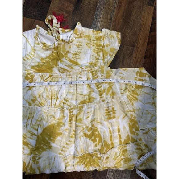THML Anthropologie Dress Small Yellow A Line Midi Bohemian Tiered Abstract Print - Picture 6 of 6